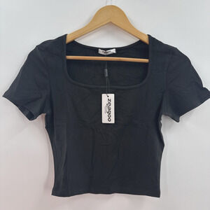 Zeagoo Women's Short Sleeve Square Neck T Shirt Slim Fitted Casual Basic Crop M